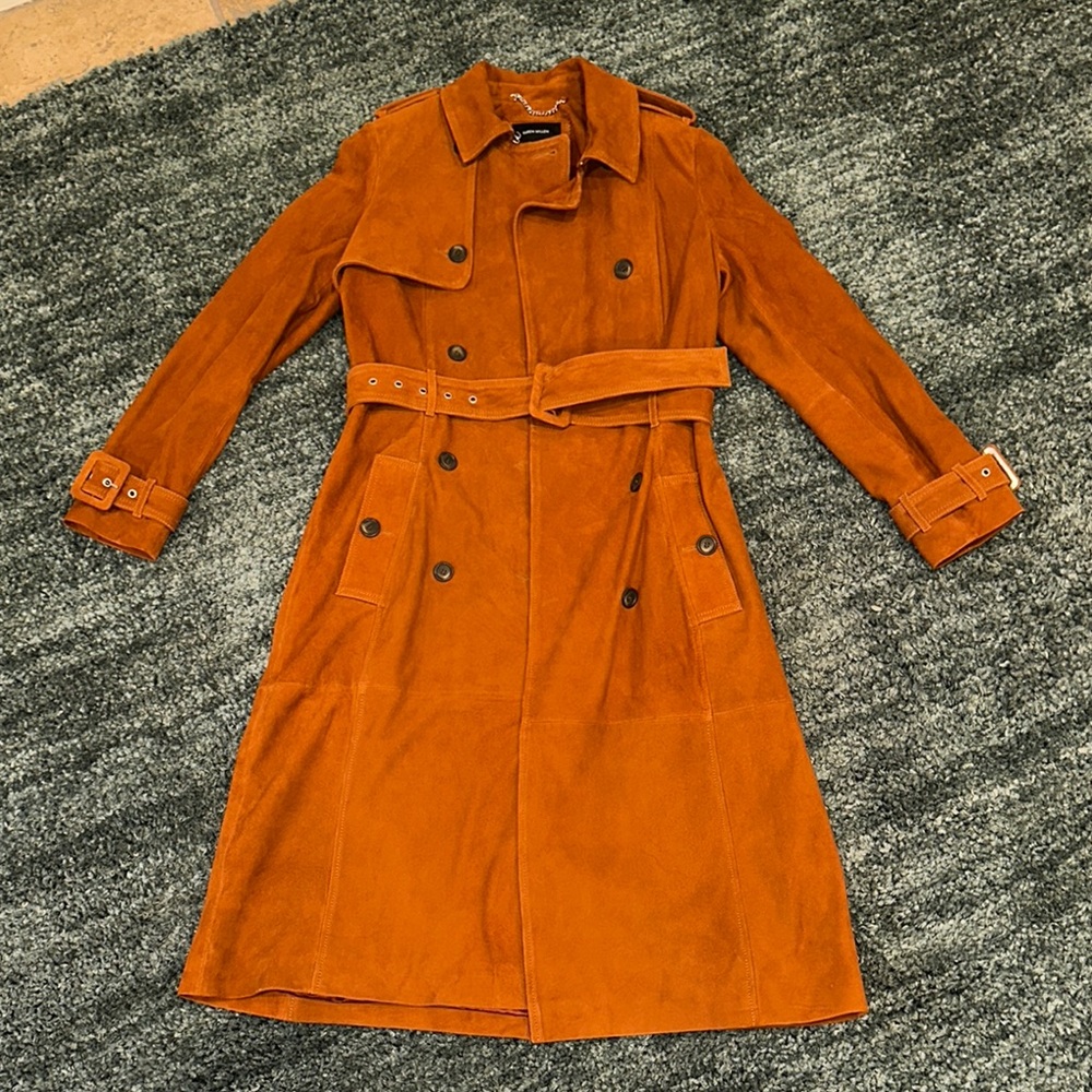Karen Millen Suede Trench Coat in Rust